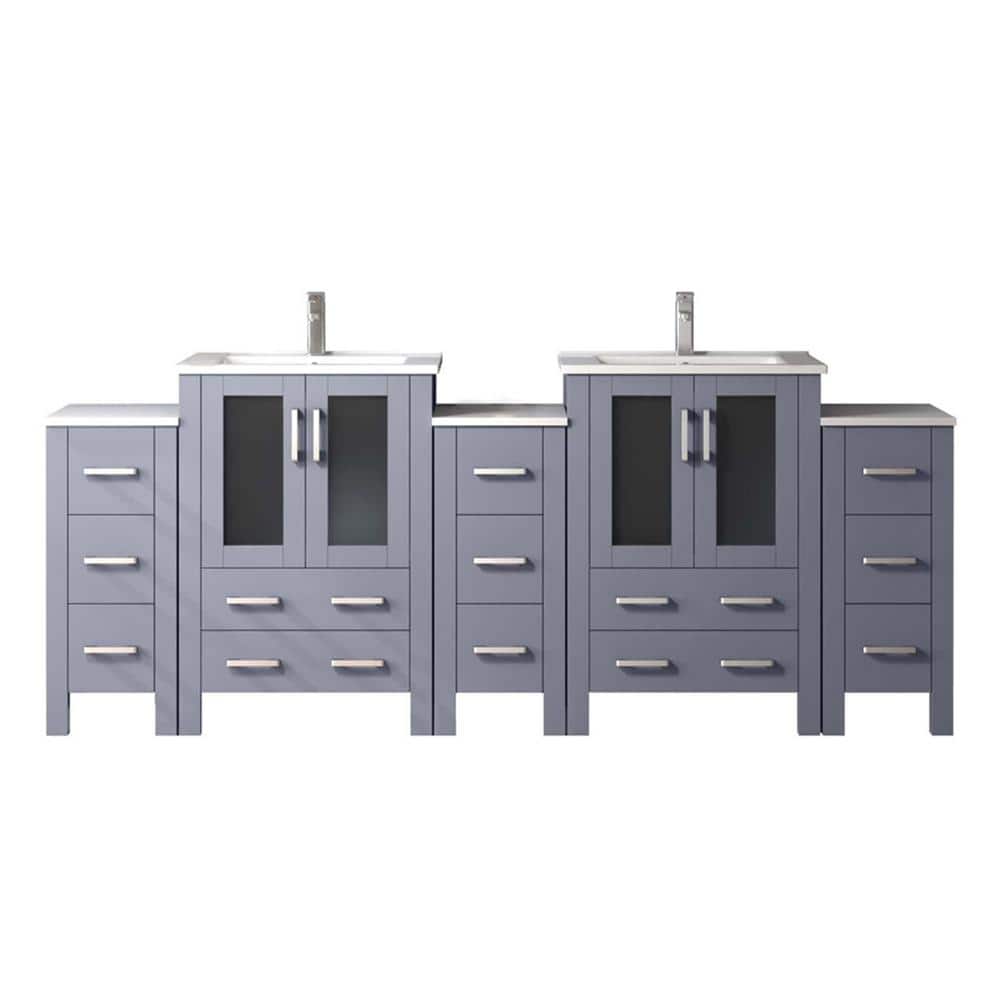 Volez 84 in W x 18.25 in D Dark Grey Double Bath Vanity with Side Cabinets, White Ceramic Top, and Faucet Set price history on PriceWatchPro