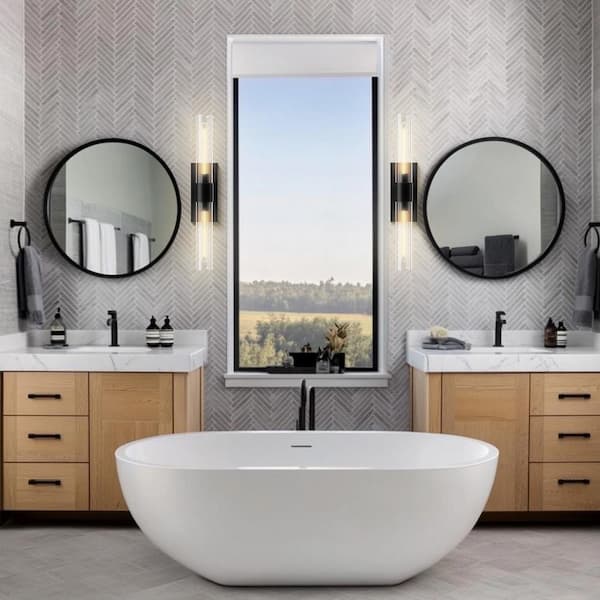 24.8 in. 2-Light Matte Black Wall Sconce, Vanity light, Modern Wall Light for Living Room, Bathroom, Bedroom (Set of 2)