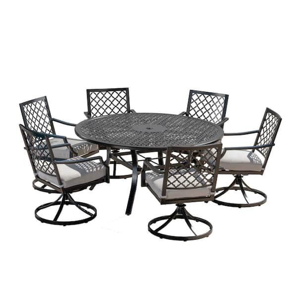 Royal Garden Tremont 7-Piece Aluminum Outdoor Dining Set with Sunbrella Cast Flax Cushions