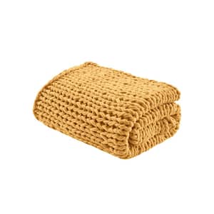 Chunky Double Knit Yellow 50 in. x 60 in. Handmade Throw Blanket
