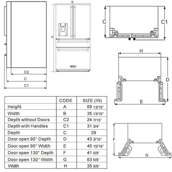 JELADOHogheadWabashTrousersＬサイズ KOSTCH 36 in. 21.6 cu. ft. Counter Depth French Door Refrigerator