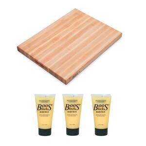 24 in x 18 in Rectagular Maple Wood Cutting Board and Natural Care Cream, 5 oz. (3 Pack)
