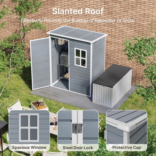 Lofka 5 ft. W x 3 ft. D Gray Resin Shed with Floor and Window