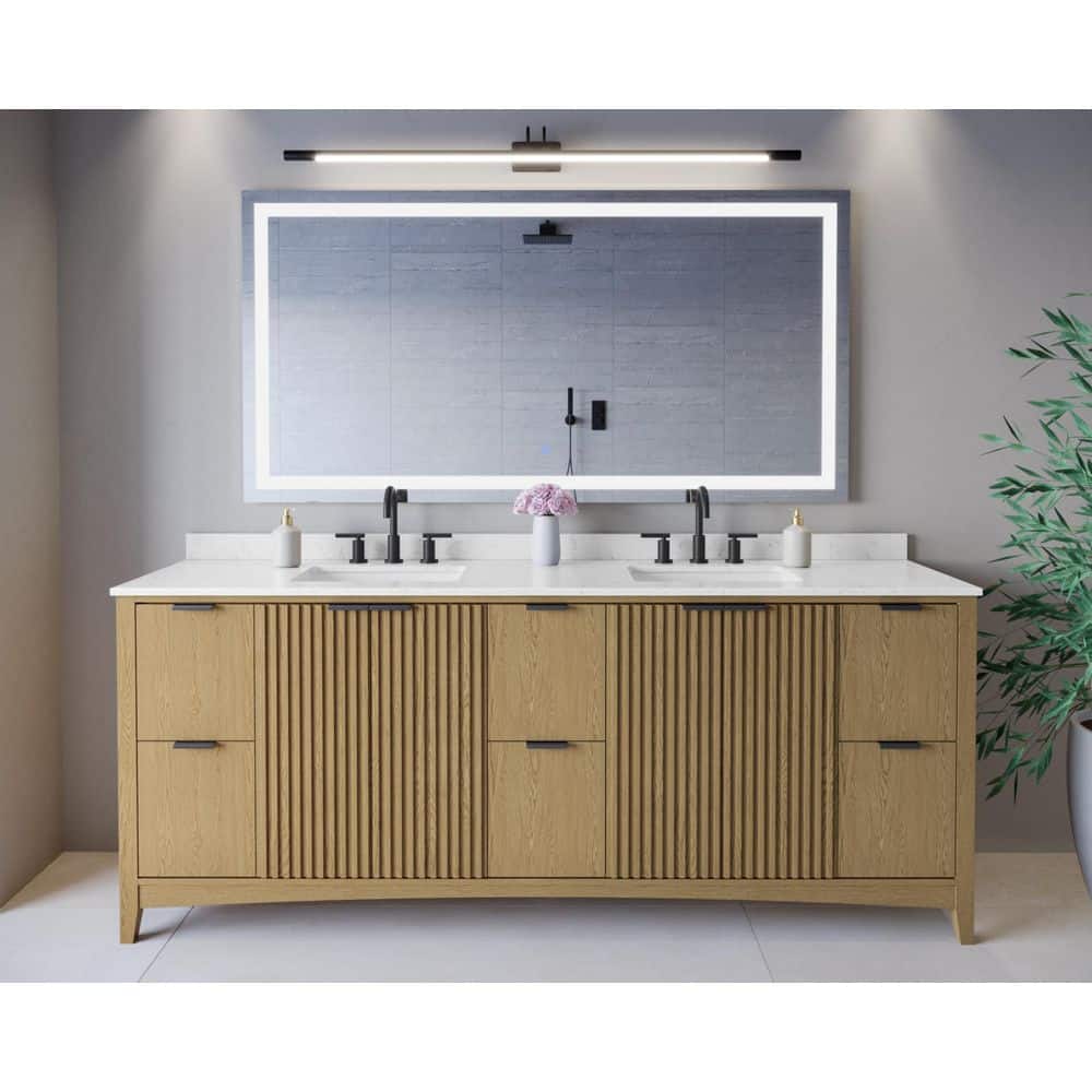 Palmilla 84 in. Double Freestanding Natural Oak Bath Vanity with Carrara Cultured Marble Top Assembled price history on PriceWatchPro