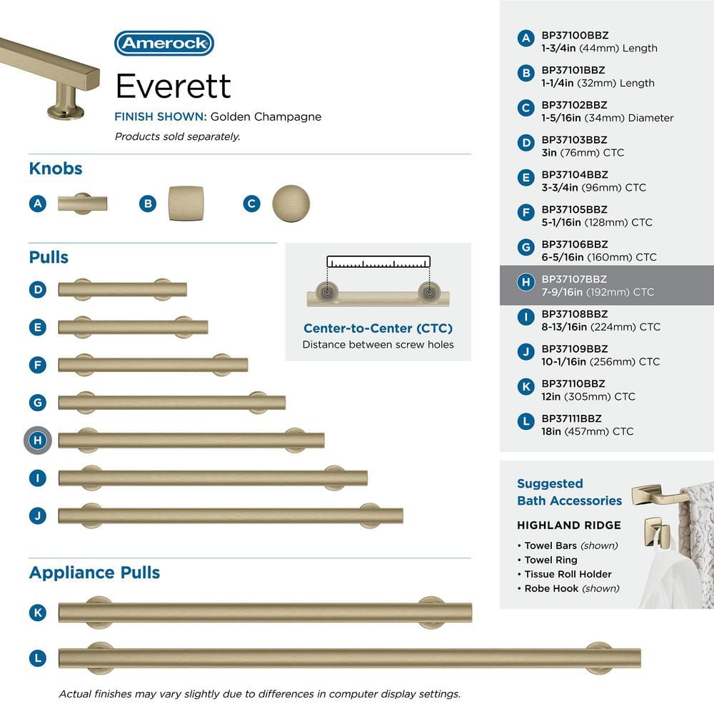 Everett 7-9/16 inch Golden Champagne Modern Cabinet Pull