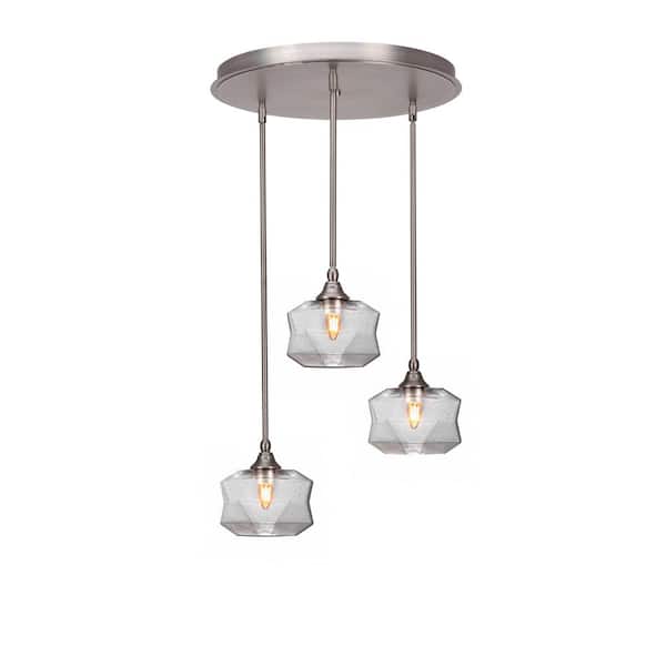 Unbranded Villa 3 Light Brushed Nickel, Cluster Pendant Light with 8.75 in. Smoke Glass Shades, No Bulbs Included