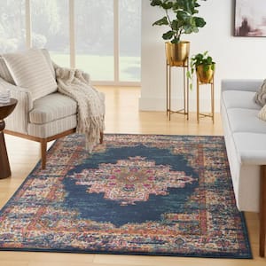 Passion Navy 8 ft. x 10 ft. Bordered Transitional Area Rug
