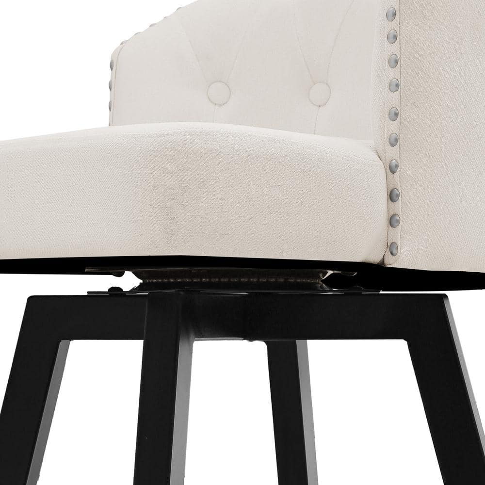 Beige Linen Upholstered Swivel Counter Stools with Metal Frame, Set of 2