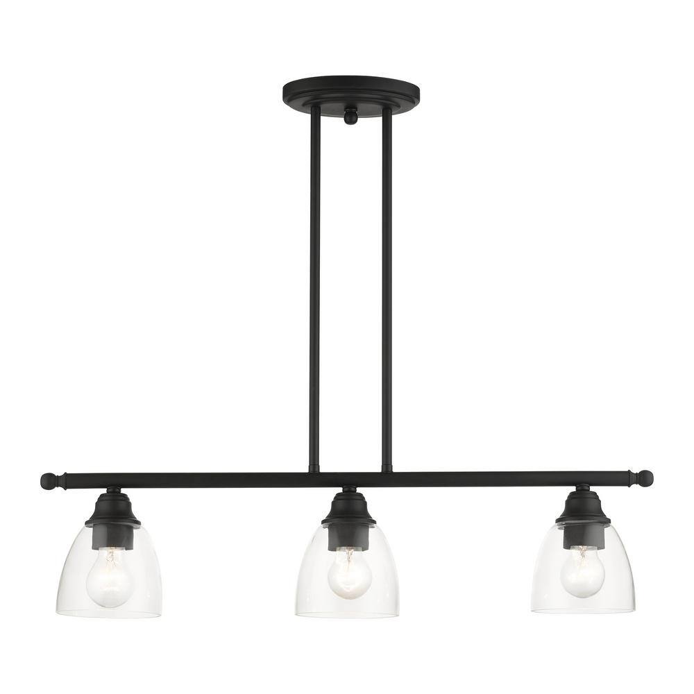 Montgomery 3-Light Black Hand Blown Glass Linear Chandelier