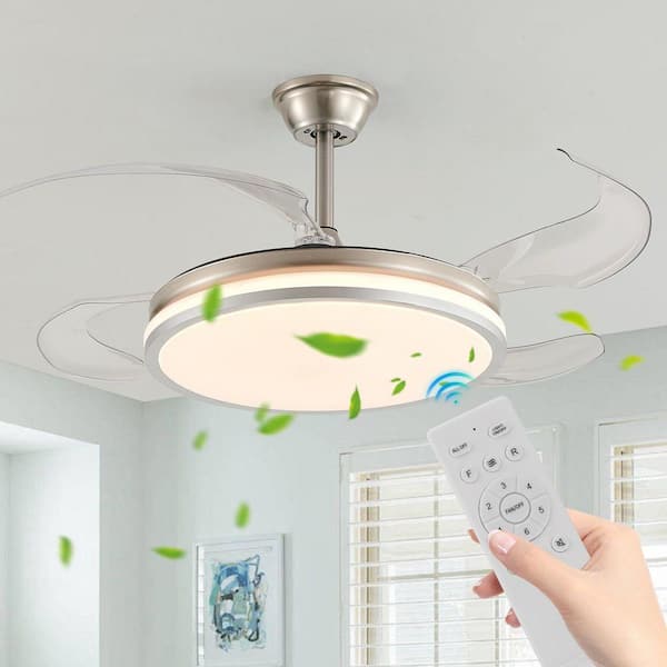 42 in. Modern Ceiling Fan with Light 2-Layer LED Fan Light, Chrome Finish, for Bedroom Living Room Dining Room