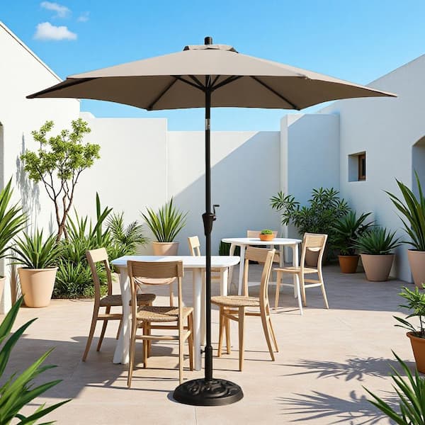 ToolCat 8.8 ft. Aluminum Outdoor Patio Umbrella with 33 lbs. Round Resin Umbrella Base, with Hand Crank Lift in Gray