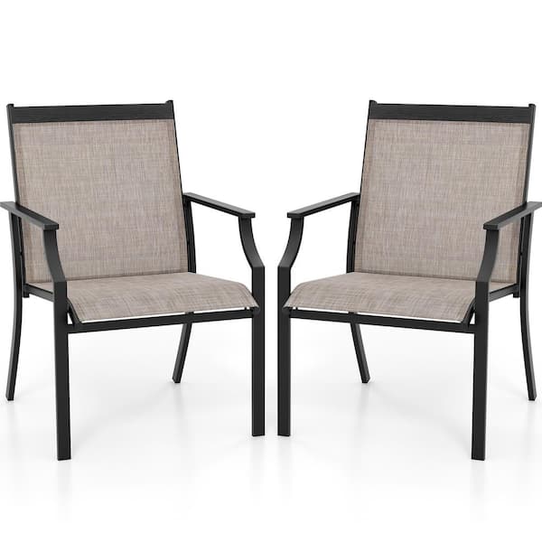 Gymax Metal Outdoor Dining Chairs Patio Armchairs with Sturdy Metal Frame in Coffee (Set of 2)