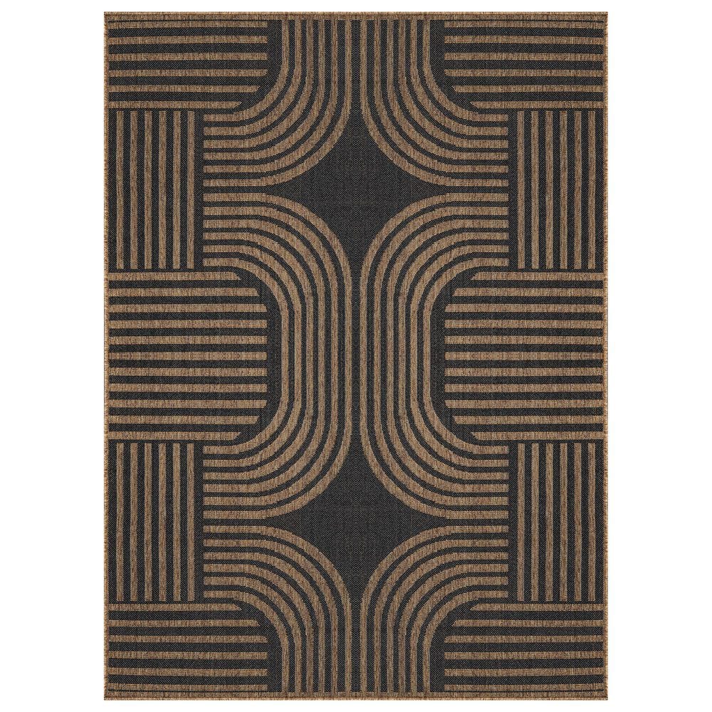 Geometric Dark Gray/Natural Easy-Care Jute-Style Indoor/Outdoor Flat Woven 2 ft. x 3 ft. Dark Gray Area Rug price history on PriceWatchPro