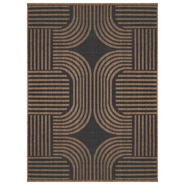 Geometric Dark Gray/Natural Easy-Care Jute-Style Indoor/Outdoor Flat Woven 2 ft. x 3 ft. Dark Gray Area Rug