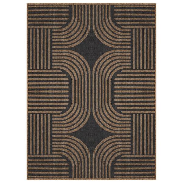 Geometric Dark Gray/Natural Easy-Care Jute-Style Indoor/Outdoor Flat Woven 9 ft. x 12 ft. Dark Gray Area Rug