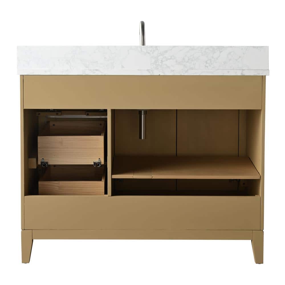 Natural Oak Single Sink Bathroom Vanity with Marble Top
