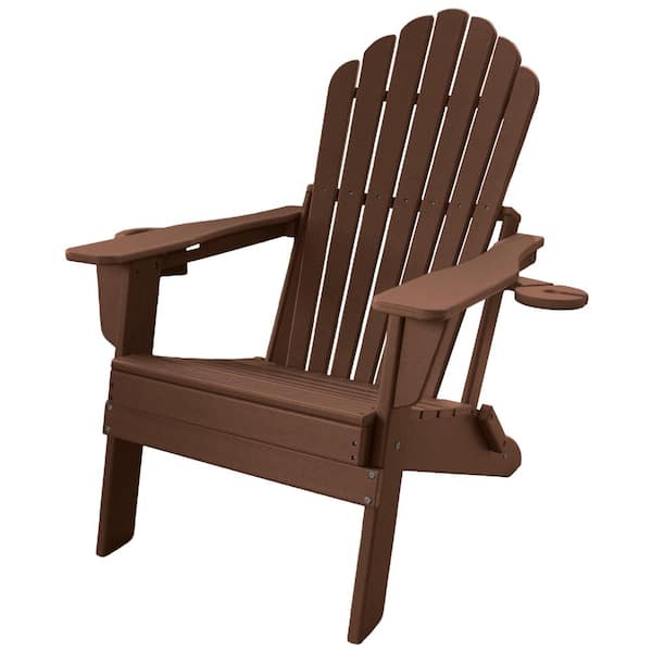 Upgraded Folding All-Weather HDPE Adirondack Chair with Dual Cup Holders, 37.8 in. Extra High Back & Reinforced Seat