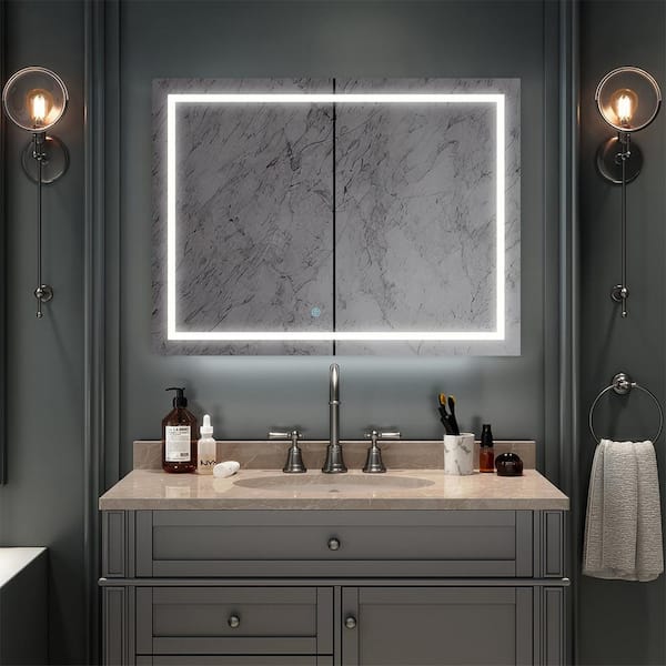 Royale Plus 48 in W x 36 in. H Recessed or Surface Mount Medicine Cabinet with Bi-View Door,LED Lighting,Mirror Defogger