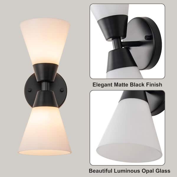 Y'INSP Aurora 5.3 in. 2-Light Modern Black Wall Sconce, Double