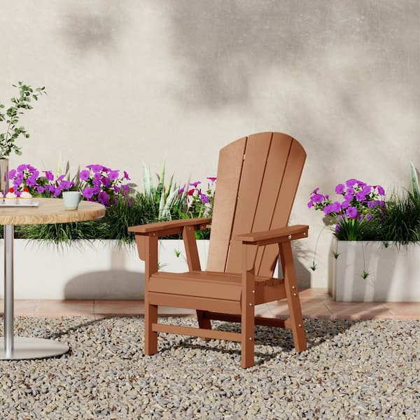 Laguna Outdoor Patio Fade Resistant HDPE Plastic Adirondack Style Dining Chair with Arms in Teak