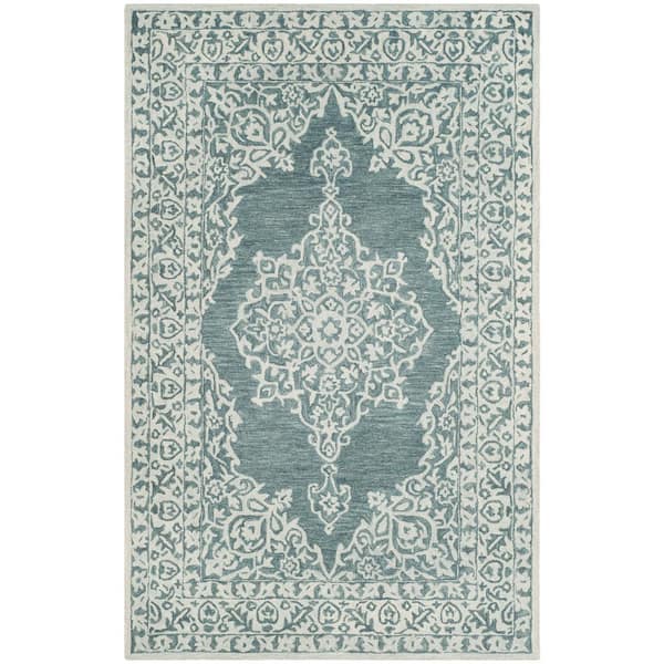SAFAVIEH Micro-Loop Blue/Light Blue 5 ft. x 8 ft. Border Area Rug