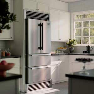 Moena 36 in. Wide 19 cu. ft French Door Refrigerator in stainless steel Counter Depth with decorative grill
