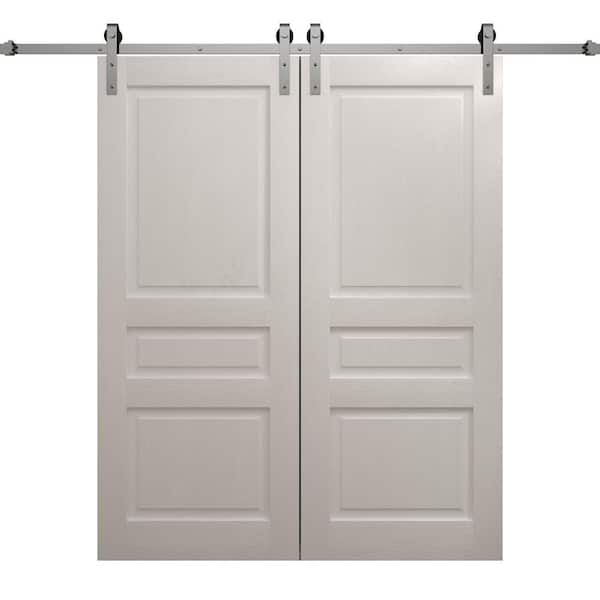 84 in. x 96 in. Painted White Oak Solid Wood Double Barn Door Slab With Hardware