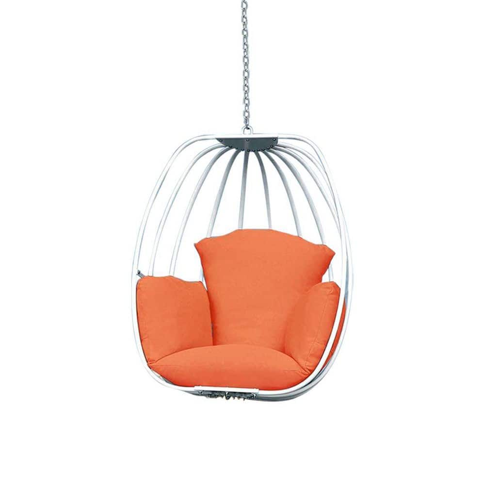 White Metal Porch Swing Hanging Chair Hammock Egg Chair with Orange Cushion
