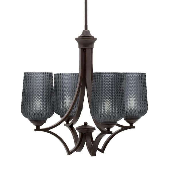 Unbranded Clevelend 4-Light Dark Granite Round Chandelier with 5 in. Smoke Textured Glass Shades, No bulbs included