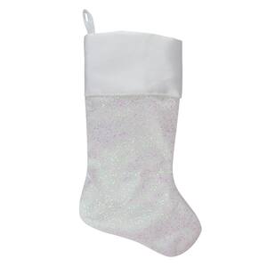 22.25 in. White with Pink Polyester Iridescent Glitter Christmas Stocking with Satin Cuff