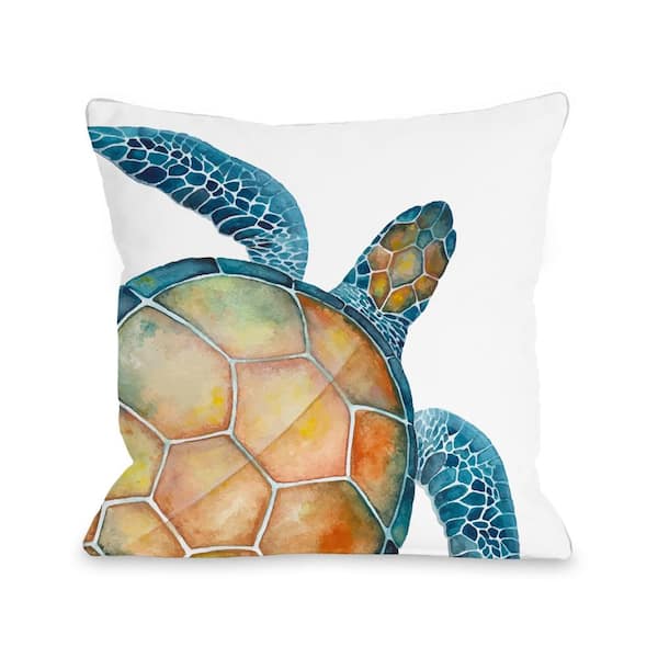 Oversized Sea Turtle Blue Graphic Polyester 16 in. x 16 in. Throw ...