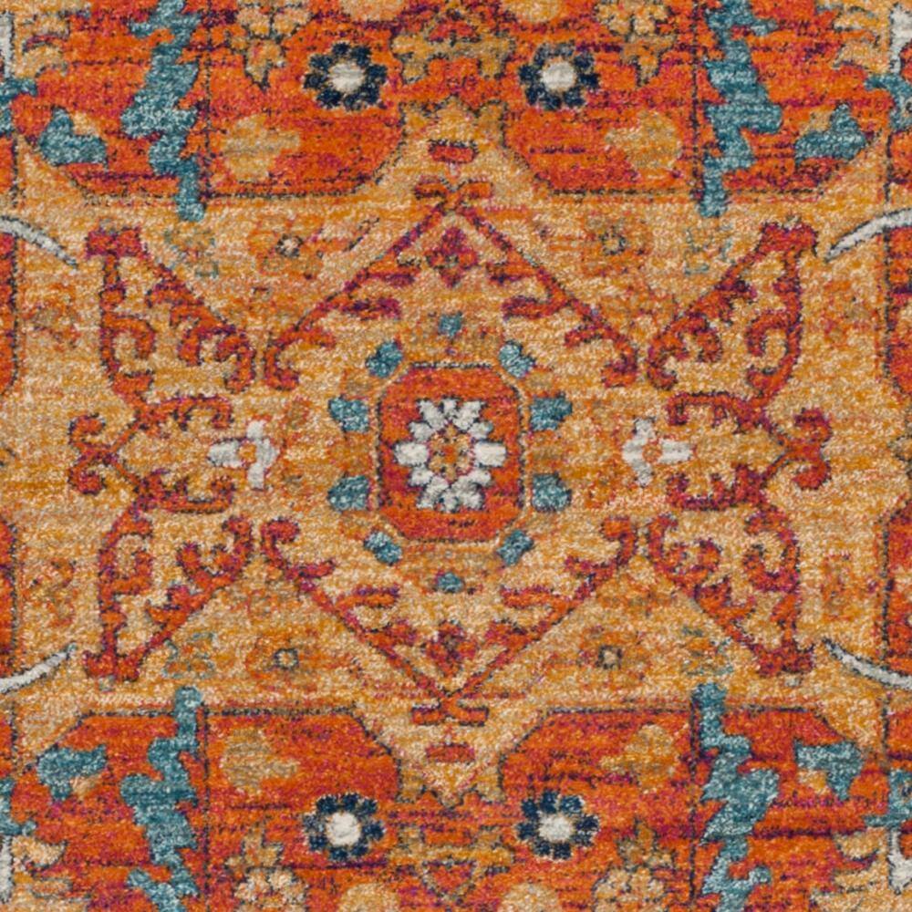 Blue and Orange Floral Synthetic 9' x 12' Area Rug