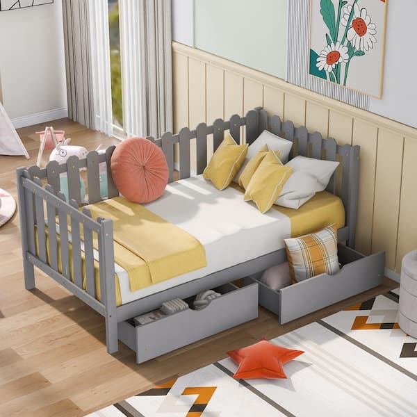 Harper And Bright Designs Rustic Gray Twin Size Wood Daybed With Storage Drawers Wf198033aae The 