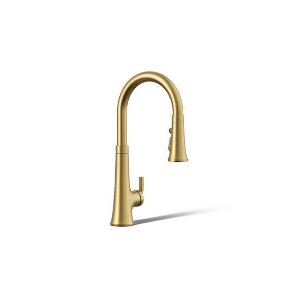Tone 1 Handle Pull Down Sprayer Kitchen Faucet with Secure Docking in Vibrant Brushed Moderne Brass