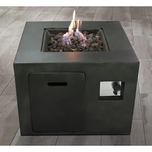 30 in. W Black Square Concrete Base LP Gas Fire Pit Table with Electronic Adjustable Igition, Lava Rocks, 40000 BTU