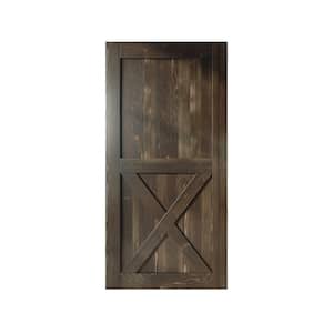 44 in. x 84 in. X-Frame Ebony Solid Natural Pine Wood Panel Interior Sliding Barn Door Slab with Frame