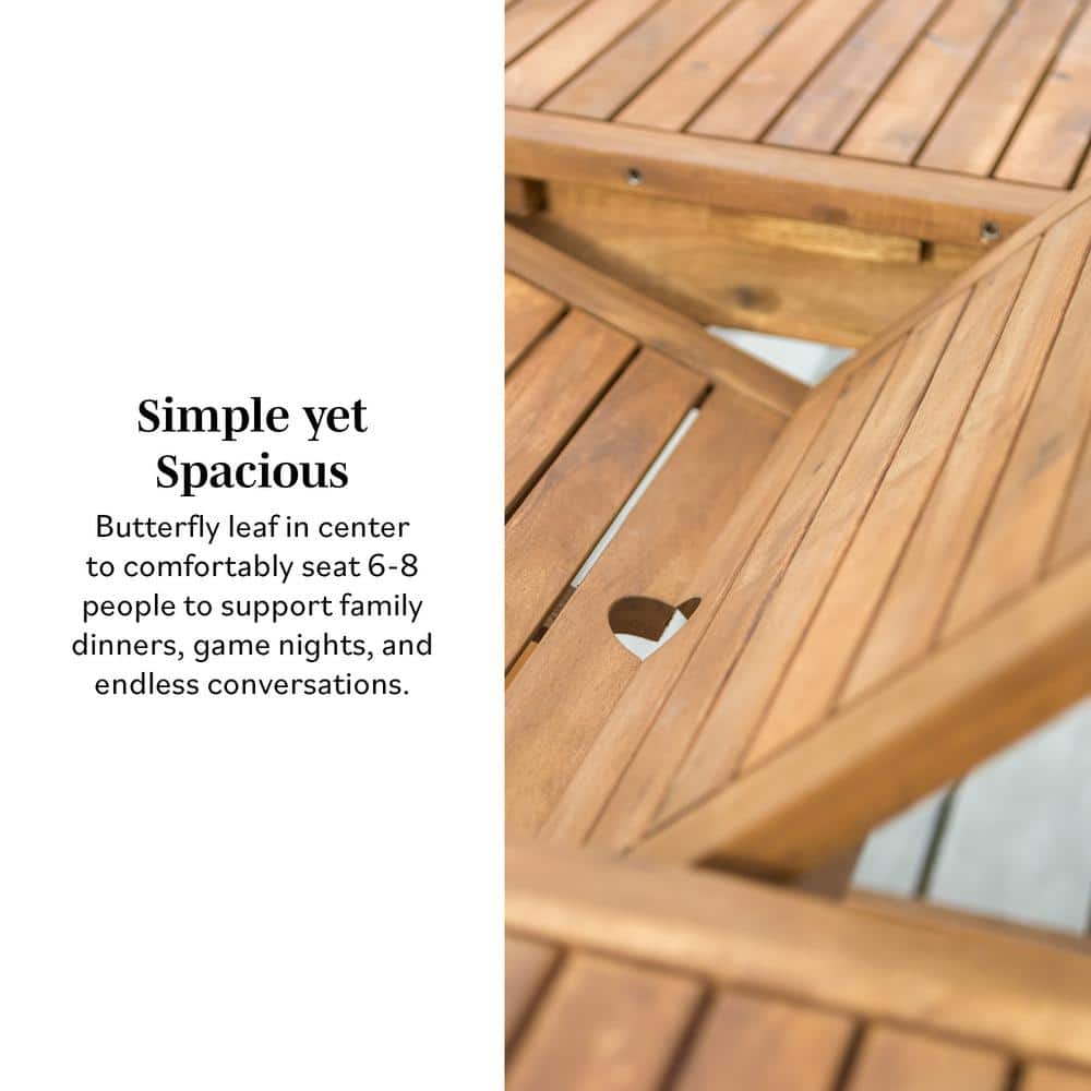 Extendable Acacia Wood Outdoor Dining Table in Natural Brown
