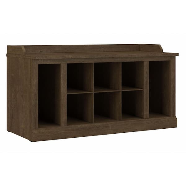 Bush Furniture Woodland 21.02 in. H x 39.72 in. W Ash Brown Shoe Storage Bench with Shelves
