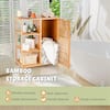 Costway 26 in. W x 13 in. D x 34.5 in. H Brown Wood Bathroom Storage Floor Linen Cabinet with Single Door and 3 Open Shelves JZ-10N013NA