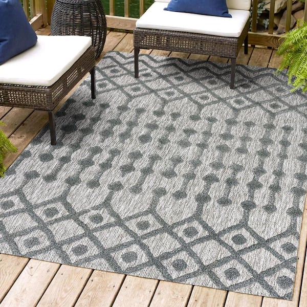 JONATHAN Y Peralta Moroccan Diamond Dark Gray 8 ft. x 10 ft. Indoor/Outdoor Area Rug