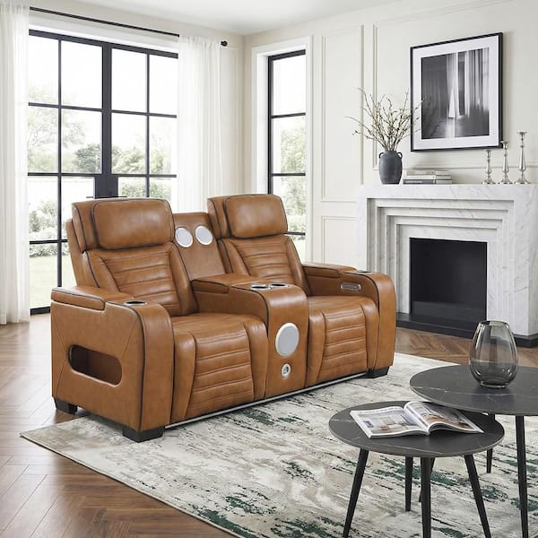 Lazzara Bedos 73 in. W Brown Top Grain Leather 2-Seater Power