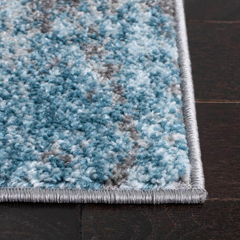 Grey and Blue Abstract Square Washable Area Rug