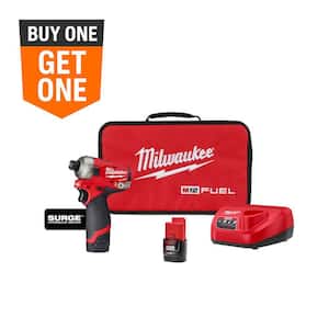 M12 FUEL SURGE 12V Lithium-Ion Brushless Cordless 1/4 in. Hex Impact Driver Compact Kit w/Two 2.0Ah Batteries, Bag
