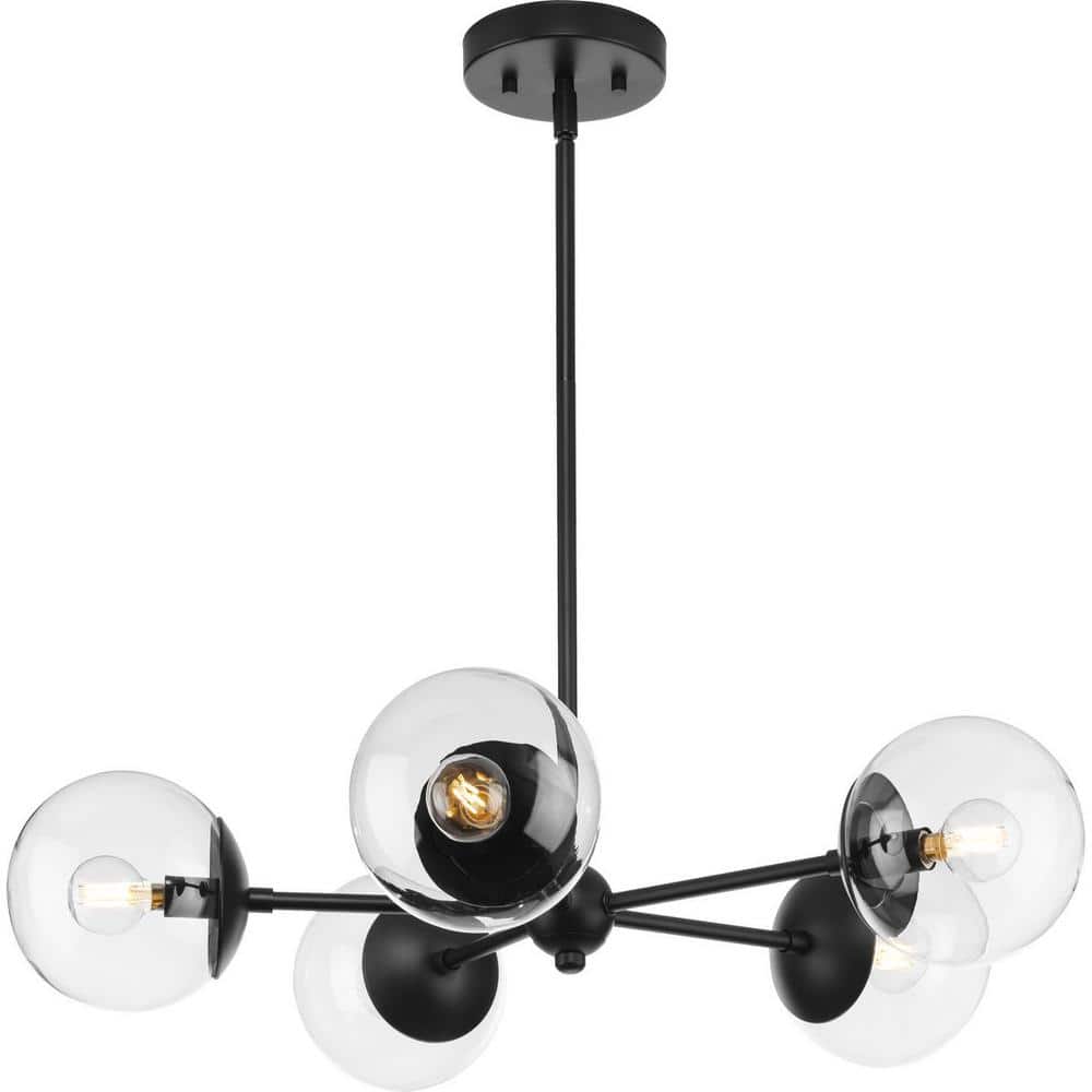 28" Black Sputnik Chandelier with Clear Glass Shades