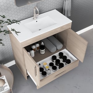 Pacific 36 in. x 18 in. D Bath Vanity in Ash Gray with Ceramic Vanity Top in White with White Basin