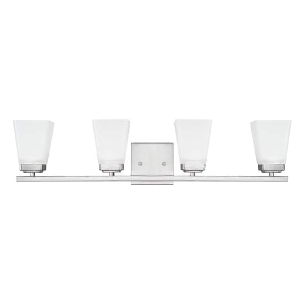 30.5 in. W x 7 in. H x 7 in. E 4-Light Vanity Light in Brushed Nickel with Soft White Glass Shade