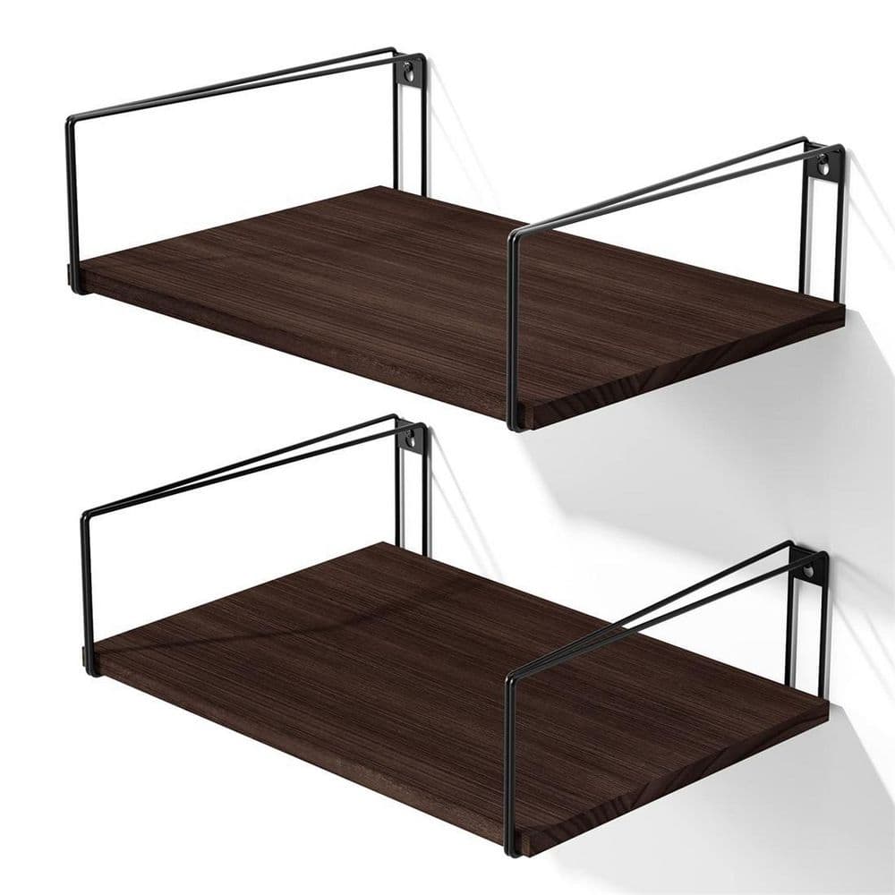 11.8 in. x 16.5 in. x 4.7 in. Dark Walnut Wood Floating Decorative Wall She