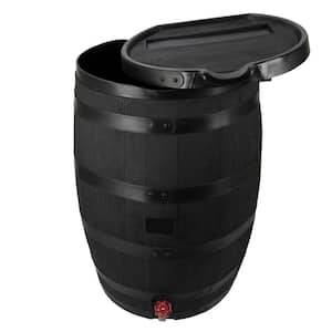 55 Gal. Premium Flat Back Eco Rain Barrel with Removable Lid, Black Color