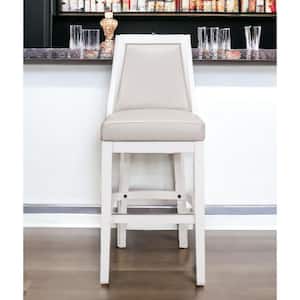 45.50 in. H White Bar Height Solid Wood Bar Stool with Upholstered Seat (Set of 1)