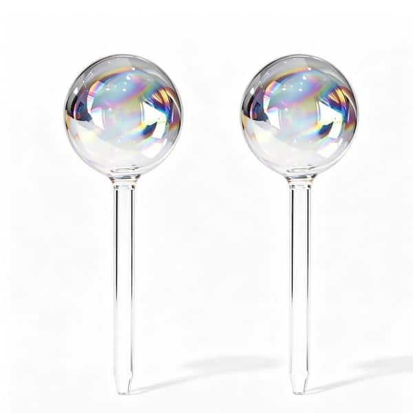 Rainbow Medium Glass Self Watering Drip Globes with Automatic Plant Waterer for Indoor Planter Insert Use (2-Pack)